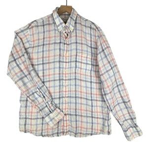 Peter Millar Crown Linen Silver Sands Sport Shirt Mens Large Multicolor Plaid
